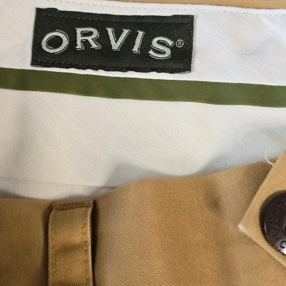 Orvis Men's Chino Pants‎ 36W 32L Tan Khaki 100% Cotton Flat Front Straight Leg